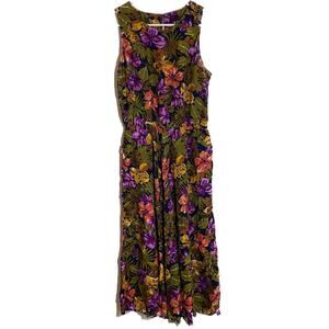 Vintage S.L. Fashions Maxi Sun Dress 80s USA Tank Keyhole Back Hibiscus Multi 12